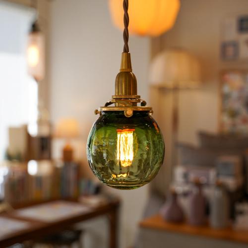球(緑透き被せ) 安土草多氏 ガラスペンダントライト 照明