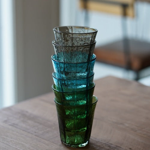 八角グラス 緑透被せ 200ml(満杯時)