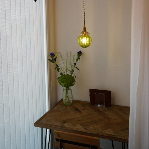 さざ波硝子店×KIKKAKEKKO オリジナルペンダントライト オリーブグリーン