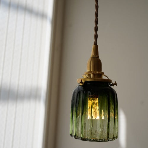 鳴門筒瓶(緑透き被せ) 安土草多 ガラスペンダントライト