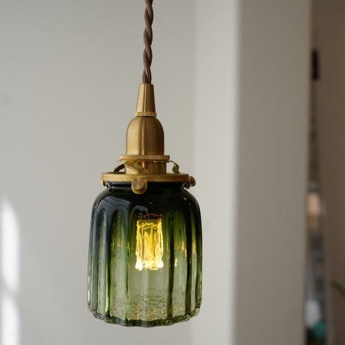 鳴門筒瓶(緑透き被せ) 安土草多 ガラスペンダントライト