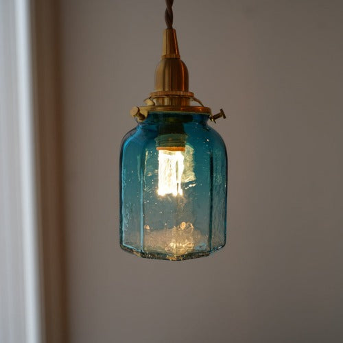 安土草多 十角瓶(青透き被せ) ガラスペンダントライト