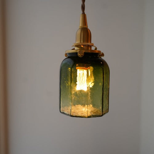 安土草多 十角瓶(緑透き被せ) ガラスペンダントライト