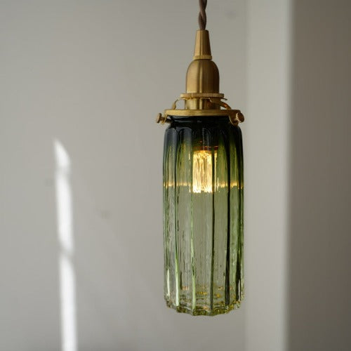 鳴門細筒瓶ロング(緑透き被せ) 安土草多 ガラスペンダントライト