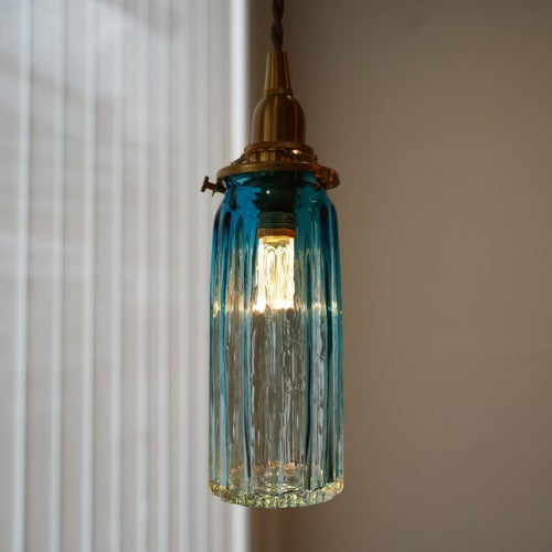 安土草多 ペンダントライト 鳴門細筒瓶(青透き被せ)