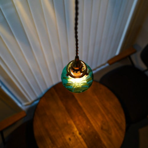 さざ波硝子店×KIKKAKEKKO オリジナルペンダントライト ピーコックグリーン