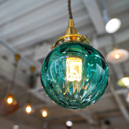 さざ波硝子店×KIKKAKEKKO オリジナルペンダントライト ピーコックグリーン