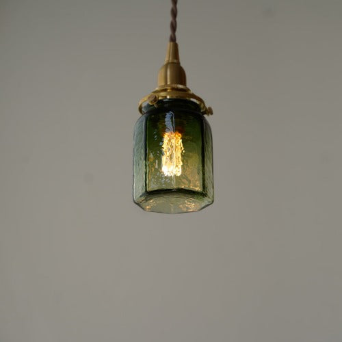 安土草多 八角筒瓶 (緑透き被せ) ガラスペンダントライト