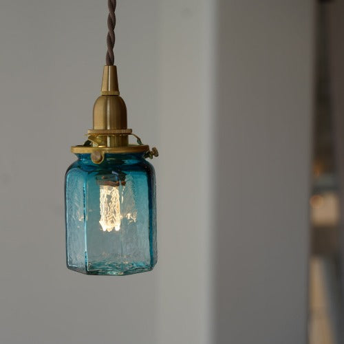 安土草多  八角筒瓶  (青透き被せ) ガラスペンダントライト