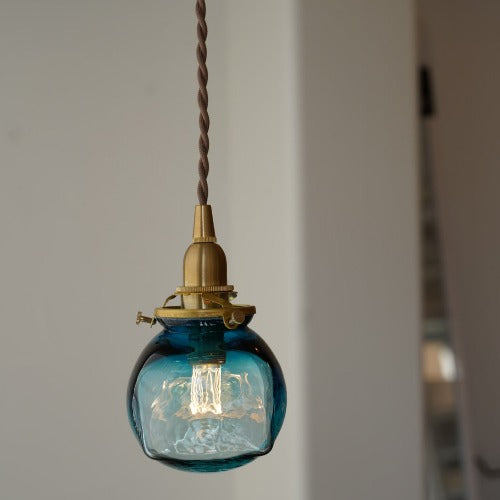 安土草多 角球(青透き被せ) ガラスペンダントライト