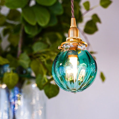 さざ波硝子店×KIKKAKEKKO オリジナルペンダントライト ピーコックグリーン