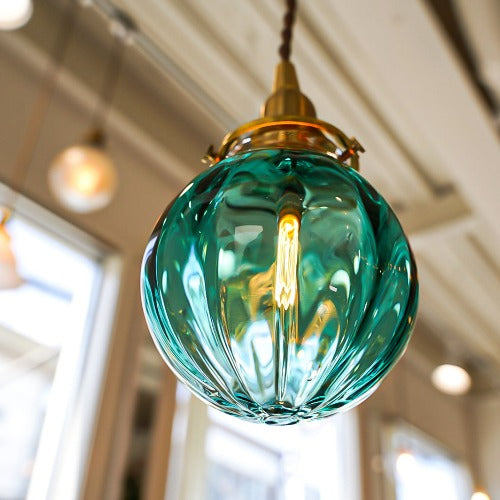 さざ波硝子店×KIKKAKEKKO オリジナルペンダントライト ピーコックグリーン