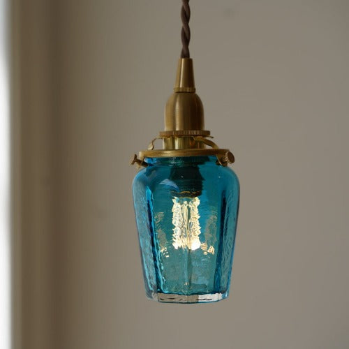 安土草多  八角瓶(青透き被せ)ガラスペンダントライト