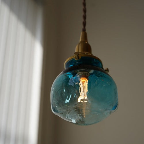安土草多 角球(青透き被せ) ガラスペンダントライト