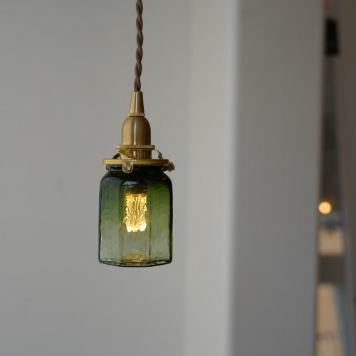 安土草多 八角筒瓶 (緑透き被せ) ガラスペンダントライト