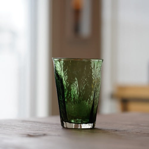 八角グラス大　緑透被せ　350ml（満杯時）　安土草多