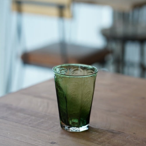 八角グラス大　緑透被せ　350ml（満杯時）　安土草多