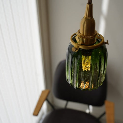 安土草多 ペンダントライト 照明 吹きガラス 鳴門筒瓶（緑透き被せ 