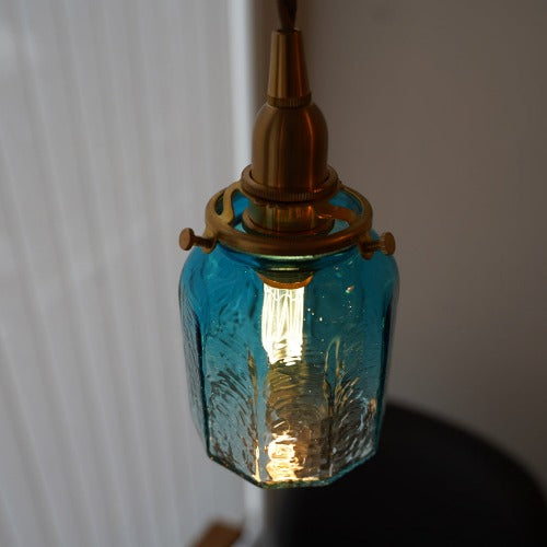 十角瓶（青透き被せ）　安土草多　ガラスペンダントライト　照明