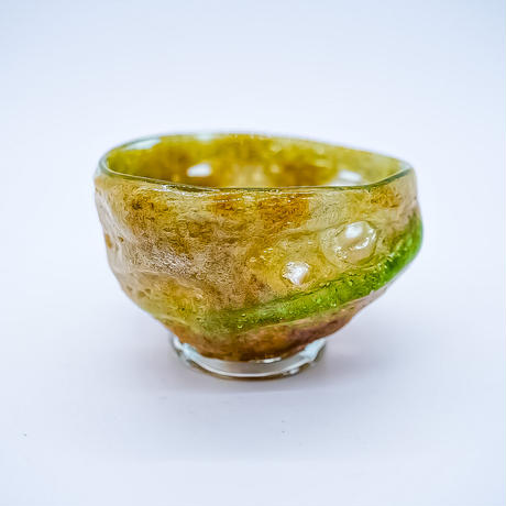 風遊の泡ガラス皿 岩流　抹茶碗（サイズ：深さ8㎝　口径12㎝）