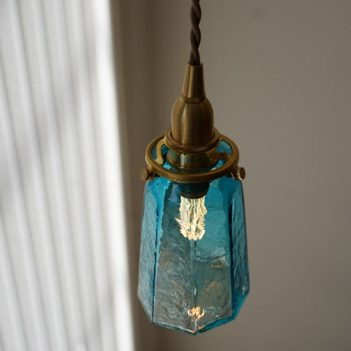 八角錐台瓶 （青透き被せ）　安土草多　ガラスペンダントライト　照明