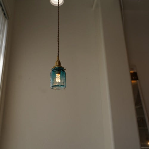 八角筒瓶  （青透き被せ）　安土草多　ガラスペンダントライト　照明