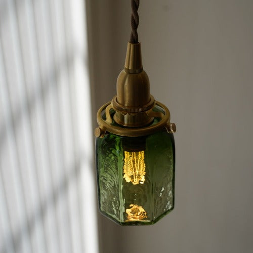 八角筒瓶  （緑透き被せ）　安土草多　ガラスペンダントライト　照明